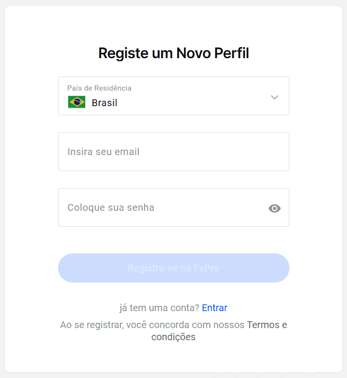 Cadastro de conta na FxPro
