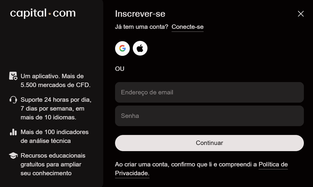 capital.com criar conta