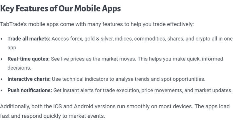 Apps MT5 da TabTrade para iOS e Android