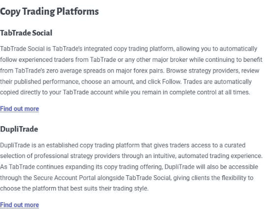 Copy trading na TabTrade: TabTrade Social e DupliTrade