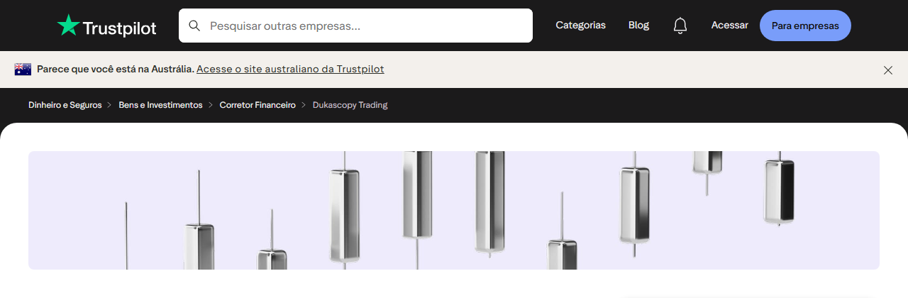 Nota da Dukascopy no Trustpilot: 2,9 de 5 com 812 avaliações (captura de 25 de setembro de 2026)