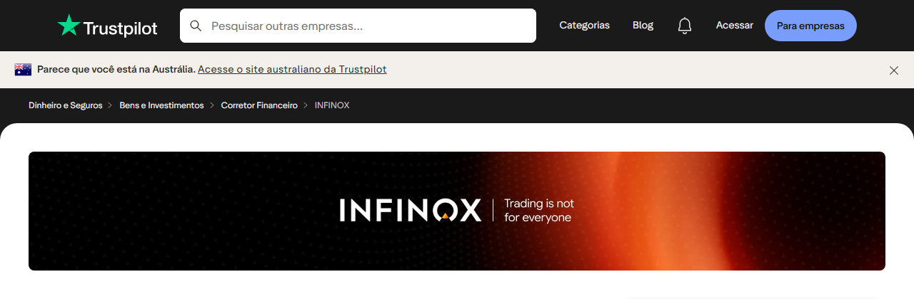 Nota da Infinox no Trustpilot: 4,3 de 5 com 1.132 avaliações (captura de 24 de setembro de 2026)