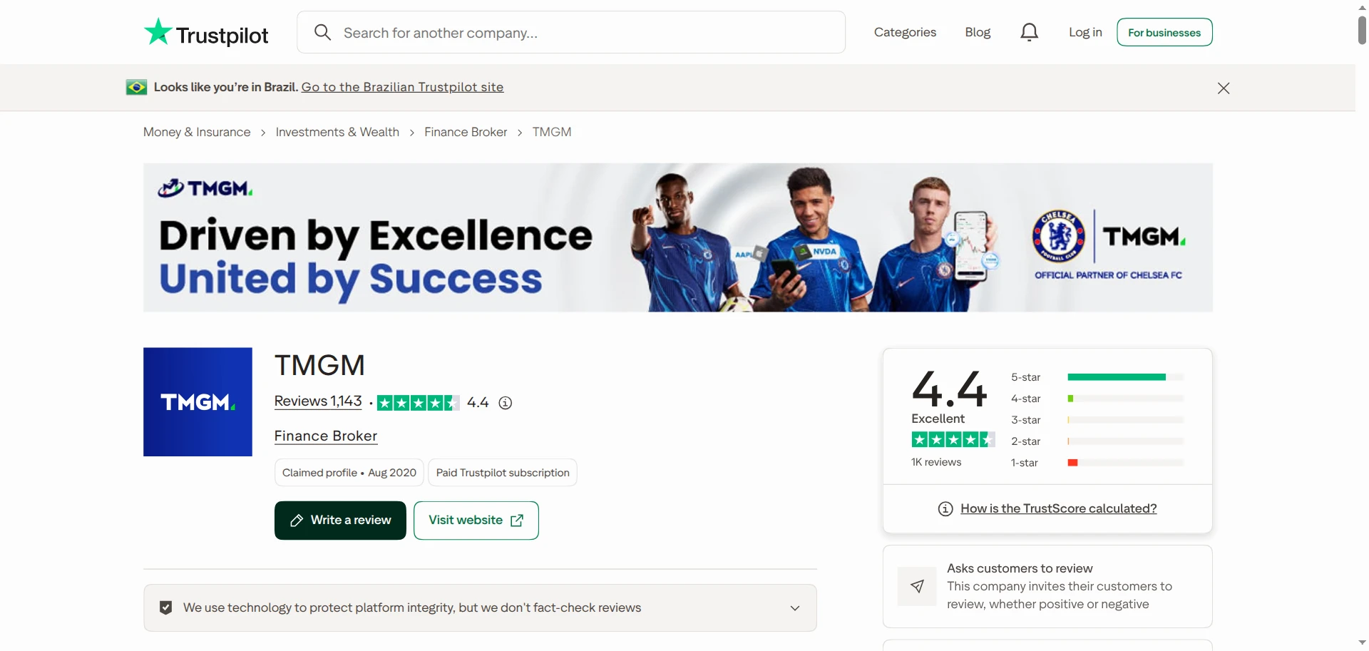 Avaliações da TMGM no Trustpilot em 23 de outubro de 2026