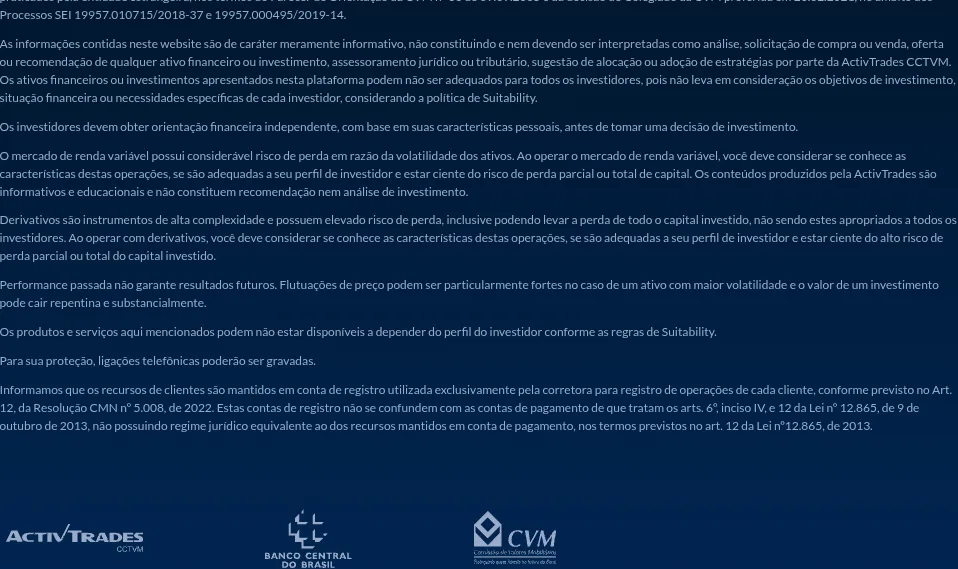 Rodapé do site da ActivTrades CCTVM com o CNPJ e a referência ao Parecer de Orientação CVM 33/2005.