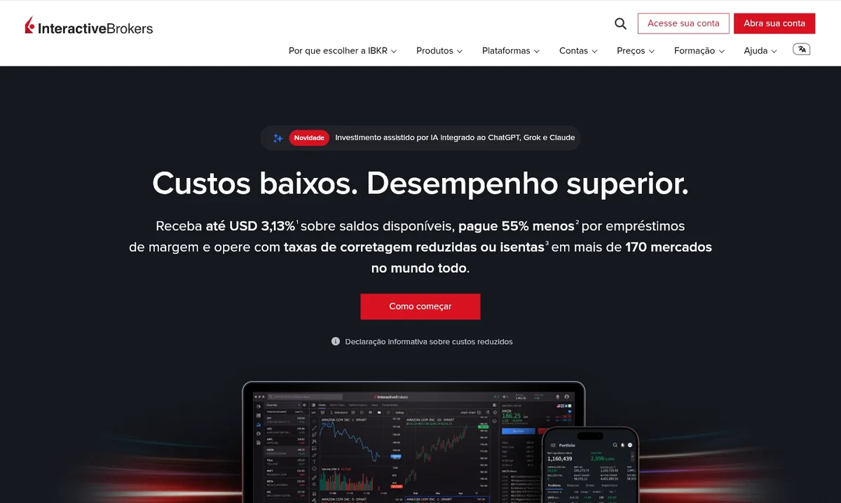 Página inicial da Interactive Brokers em português.