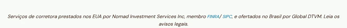 Página de investimentos da Nomad que identifica a Nomad Investment Services Inc como membro da FINRA.