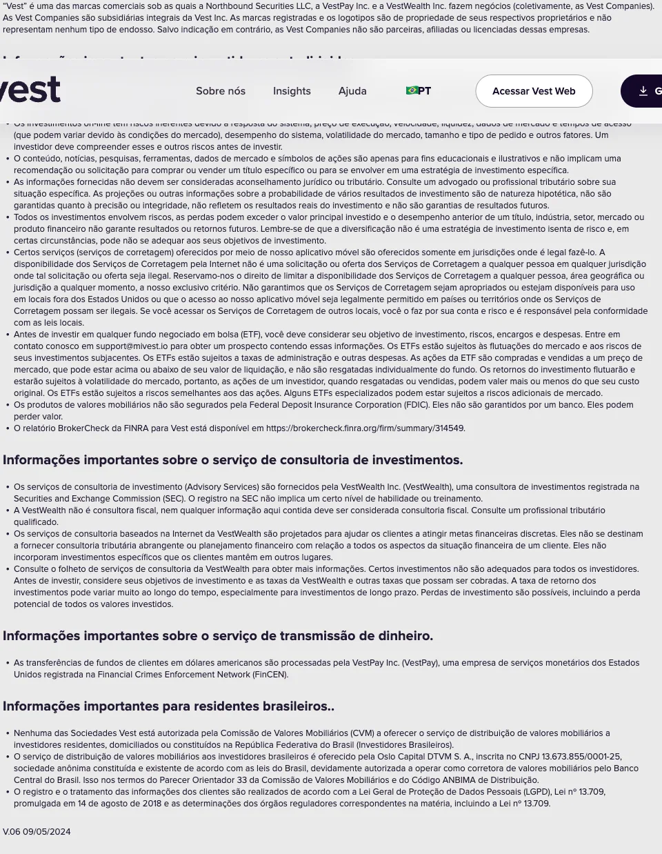 Rodapé do site da Vest que identifica a Oslo Capital DTVM.