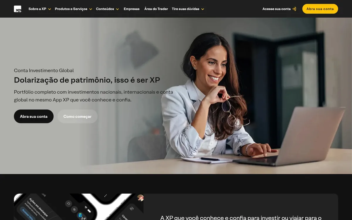 Página da Conta Investimento Global no site da XP.