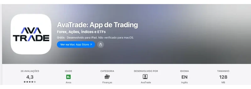 Página da App Store do Brasil de AvaTrade, capturada em 10 de set de 2026.