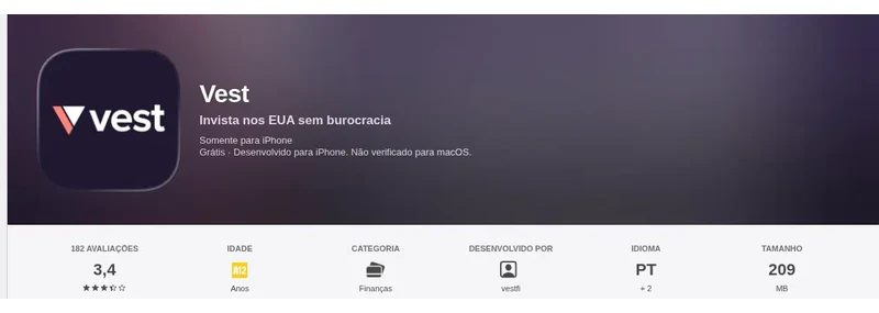 Página da App Store do Brasil de Vest, capturada em 11 de set de 2026.