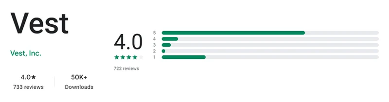 Página da Google Play de Vest conforme exibida em Brasil, capturada em 11 de set de 2026.