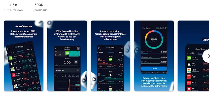 Página da Google Play de ActivTrades CCTVM conforme exibida em Brasil, capturada em 1 de out de 2026.