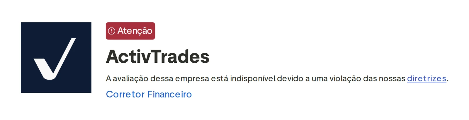 Perfil do Trustpilot de ActivTrades capturado em 1 de out de 2026; o valor é o exibido naquele dia e é recapturado mensalmente.