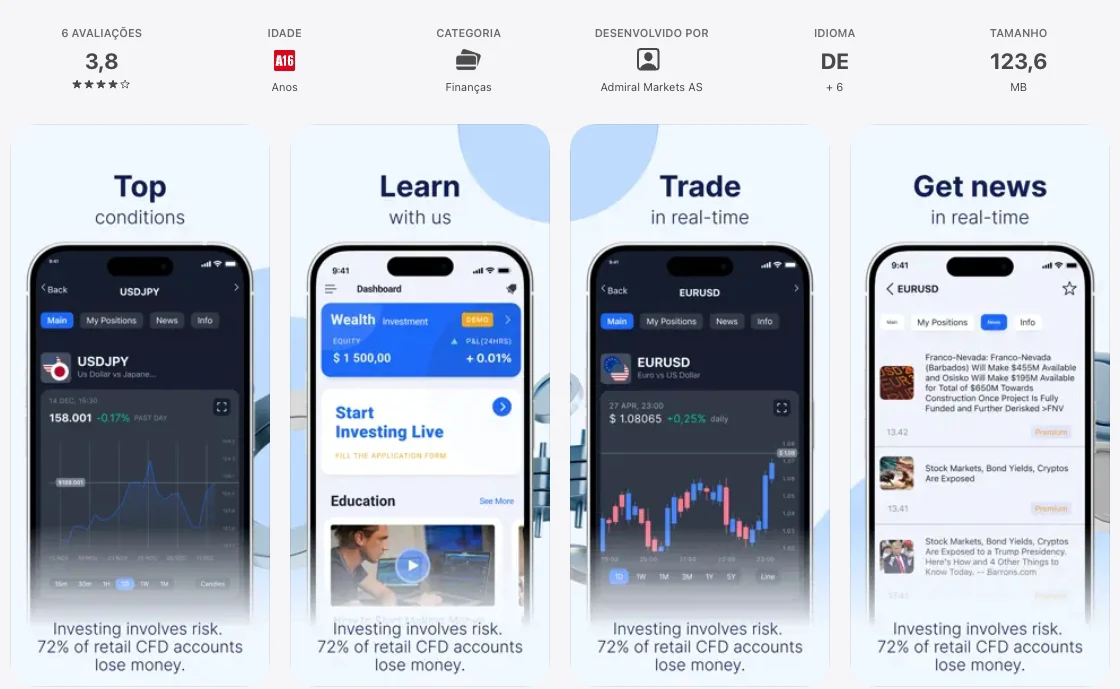 Página da App Store do Brasil de Admirals, capturada em 1 de out de 2026.