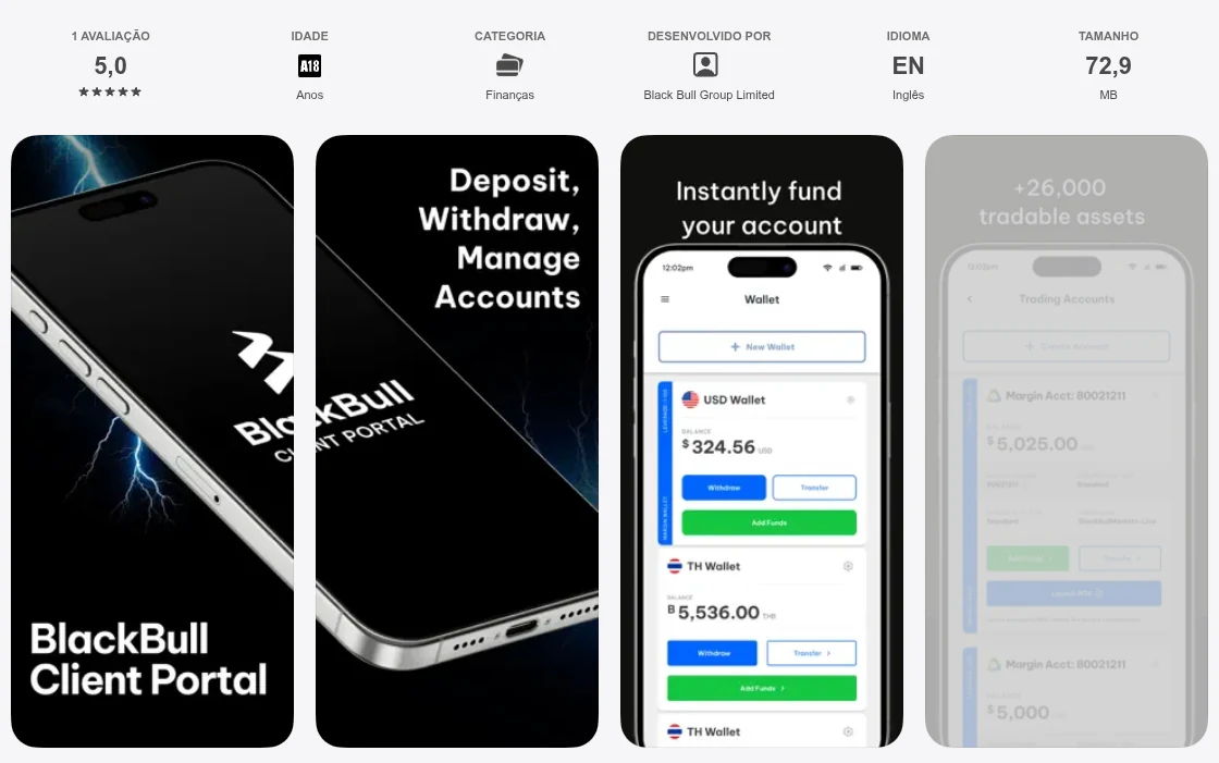 Página da App Store do Brasil de BlackBull Client Portal, capturada em 1 de out de 2026.