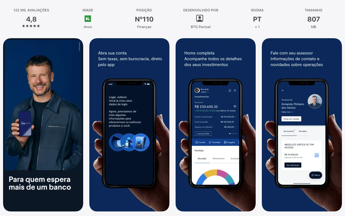 Página da App Store do Brasil de BTG Pactual Investimentos, capturada em 1 de out de 2026.