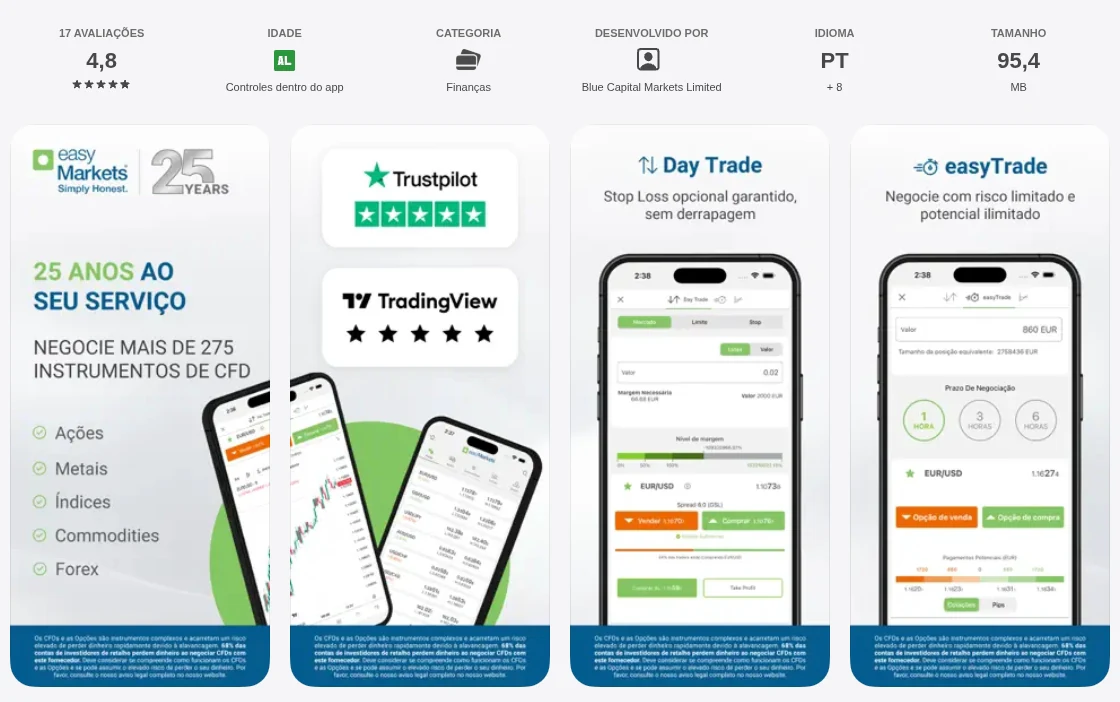 Página da App Store do Brasil de easyMarkets Online Trading, capturada em 1 de out de 2026.