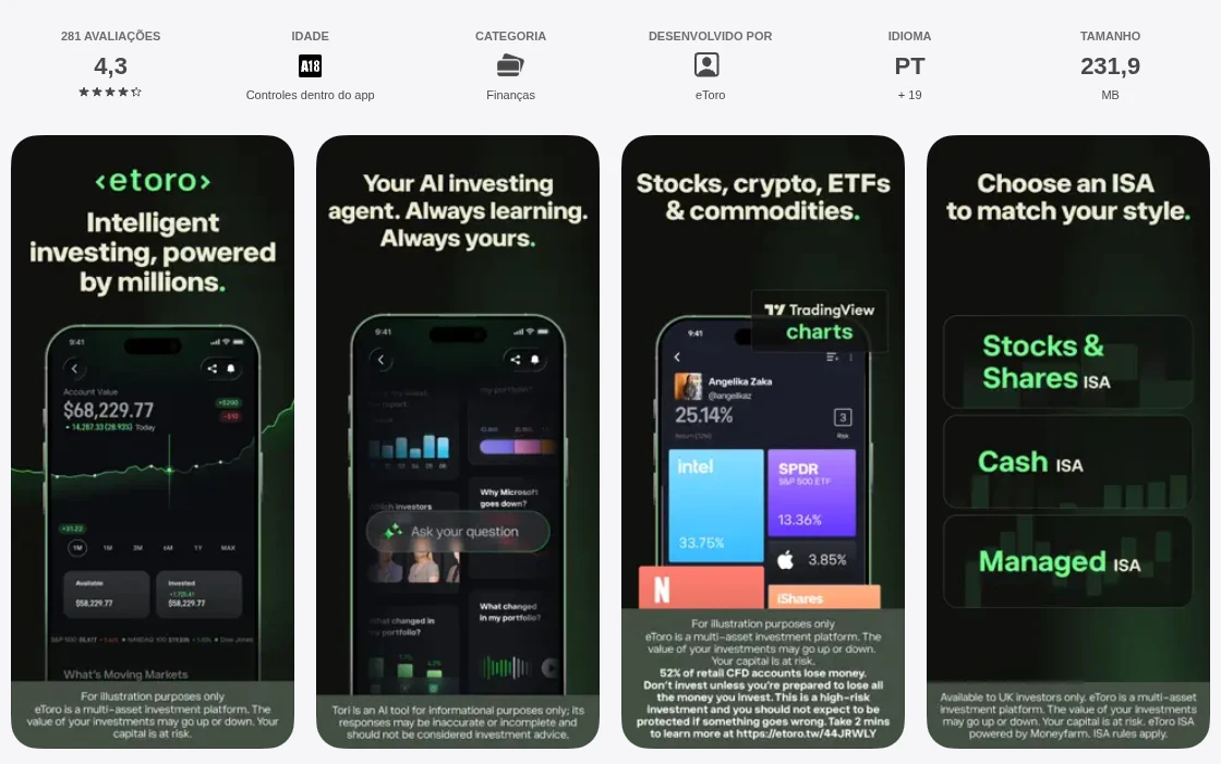 Página da App Store do Brasil de etoro, capturada em 1 de out de 2026.