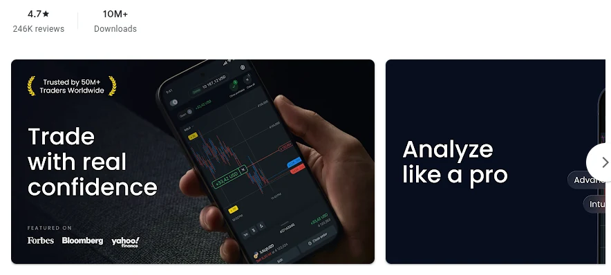 Página da Google Play de Exness Trade conforme exibida em Brasil, capturada em 1 de out de 2026.