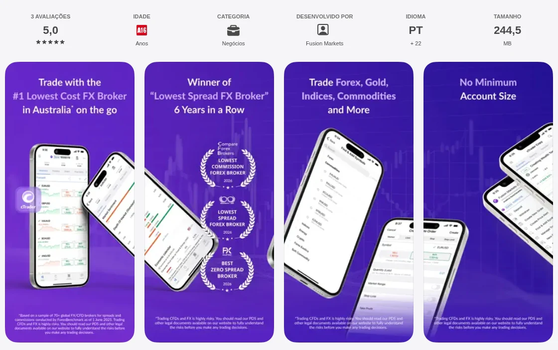 Página da App Store do Brasil de Fusion Markets cTrader, capturada em 1 de out de 2026.