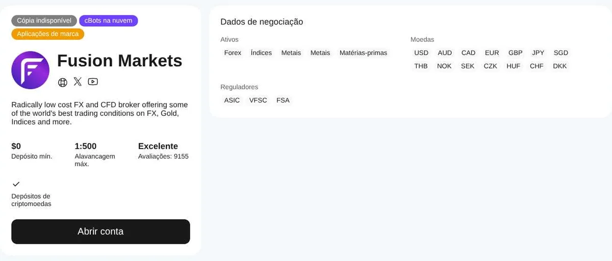 cTrader Store: Fusion Markets, 2 de out de 2026