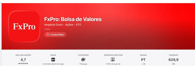 Página da App Store do Brasil de FxPro, capturada em 1 de out de 2026.