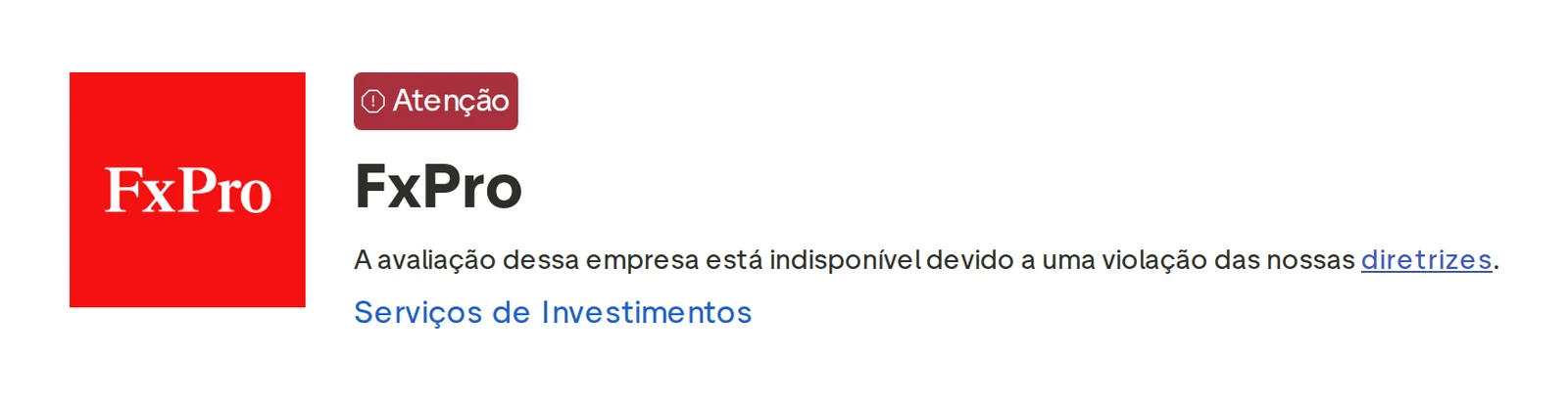 Perfil do Trustpilot de FxPro capturado em 1 de out de 2026; o valor é o exibido naquele dia e é recapturado mensalmente.