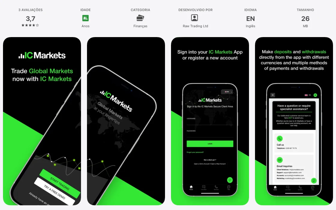 Página da App Store do Brasil de IC Markets, capturada em 1 de out de 2026.