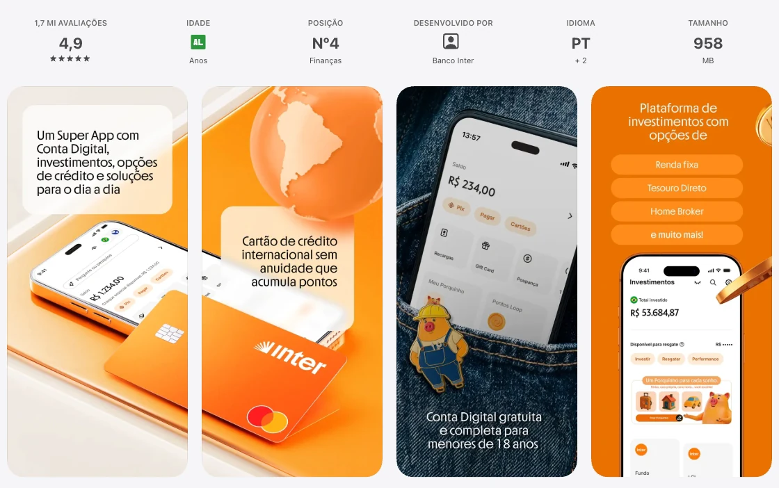 Página da App Store do Brasil de Inter, capturada em 1 de out de 2026.