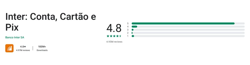 Página da Google Play de Inter conforme exibida em Brasil, capturada em 1 de out de 2026.