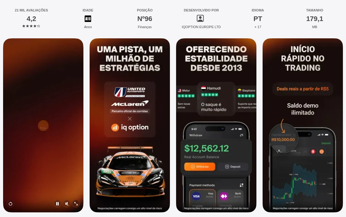 Página da App Store do Brasil de IQ Option, capturada em 1 de out de 2026.