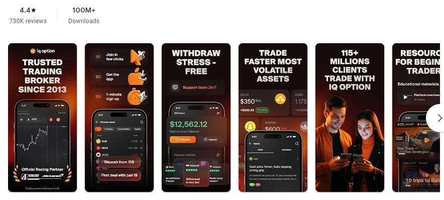Página da Google Play de IQ Option conforme exibida em Brasil, capturada em 1 de out de 2026.