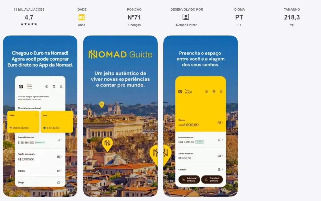 Página da App Store do Brasil de Nomad, capturada em 1 de out de 2026.