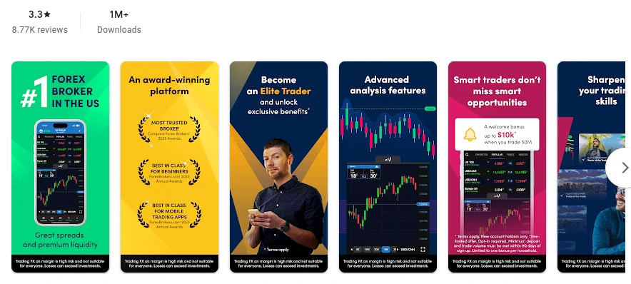 Página da Google Play de OANDA - Forex trading broker conforme exibida em Brasil, capturada em 1 de out de 2026.
