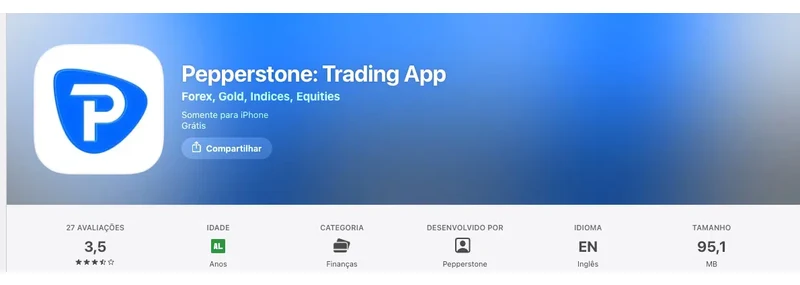 Página da App Store do Brasil de Pepperstone, capturada em 1 de out de 2026.