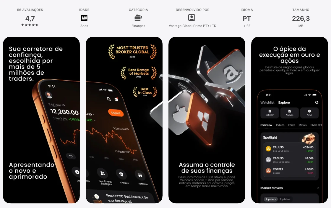 Página da App Store do Brasil de Vantage, capturada em 1 de out de 2026.