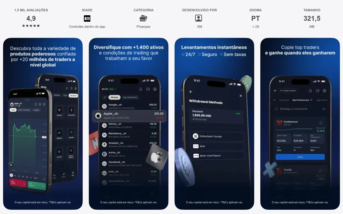 Página da App Store do Brasil de App XM, capturada em 1 de out de 2026.