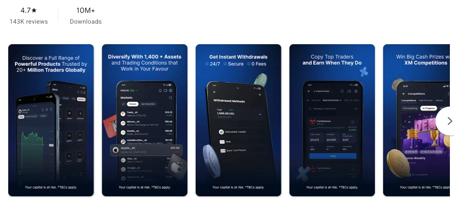 Página da Google Play de XM App conforme exibida em Brasil, capturada em 1 de out de 2026.