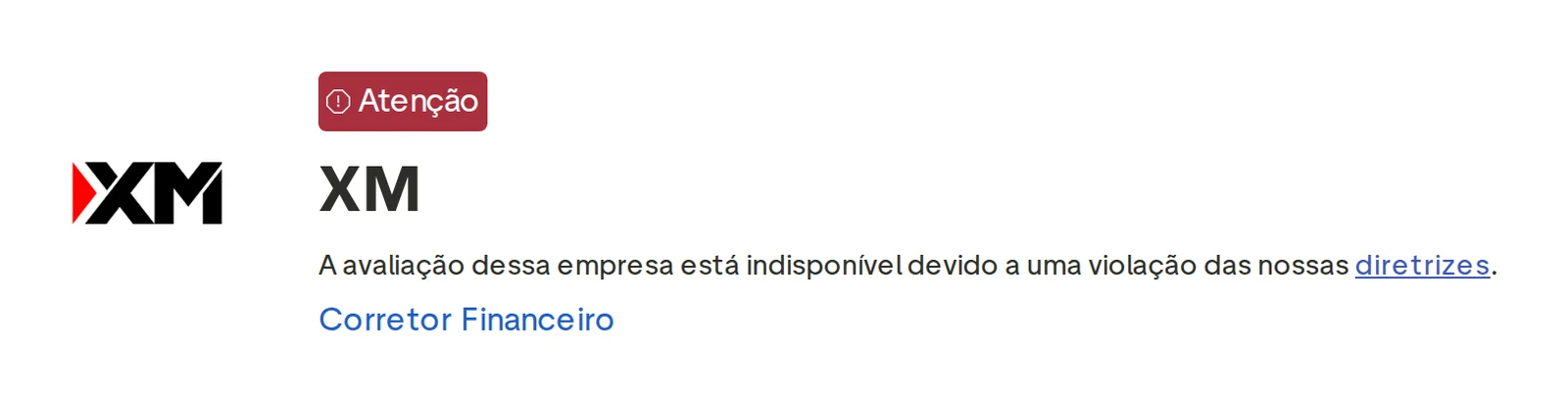 Perfil do Trustpilot de XM capturado em 1 de out de 2026; o valor é o exibido naquele dia e é recapturado mensalmente.