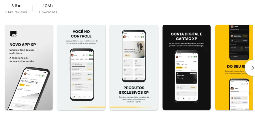 Página da Google Play de XP Investimentos conforme exibida em Brasil, capturada em 1 de out de 2026.