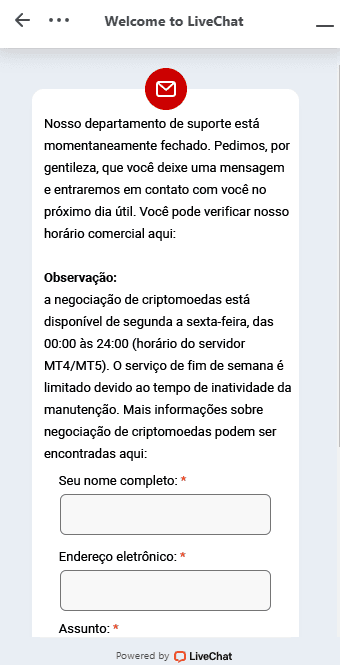 Suporte via chat ao vivo da Tickmill