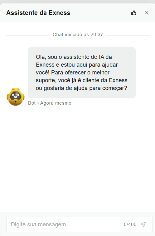 Suporte de chat da Exness