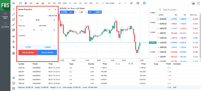 Tipos de ordens MT5 WebTrader da FBS