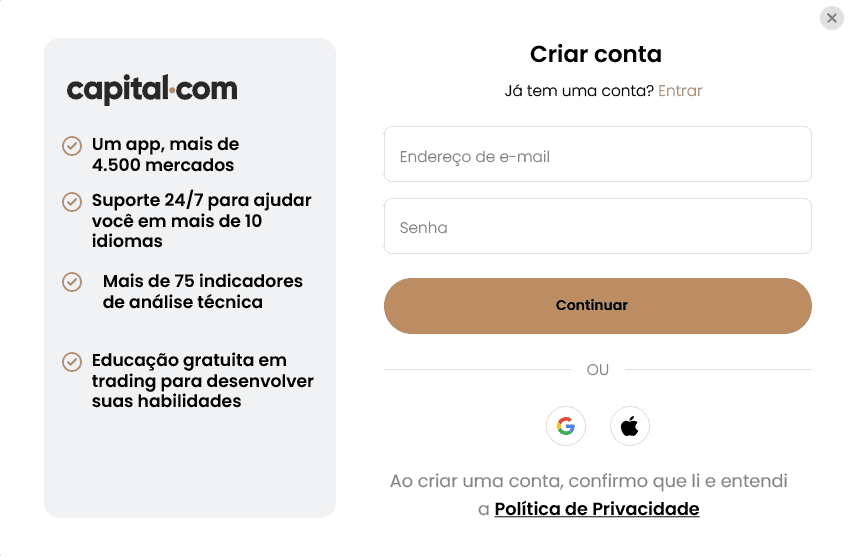 capital.com criar conta